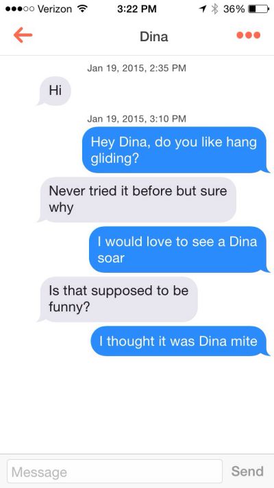 Some online dating icebreakers are based on funny puns.
